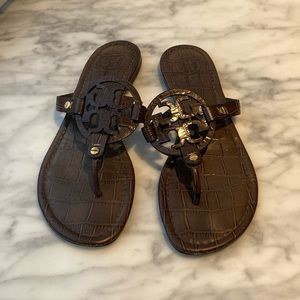 Brown Croc Tory Burch Miller Sandal